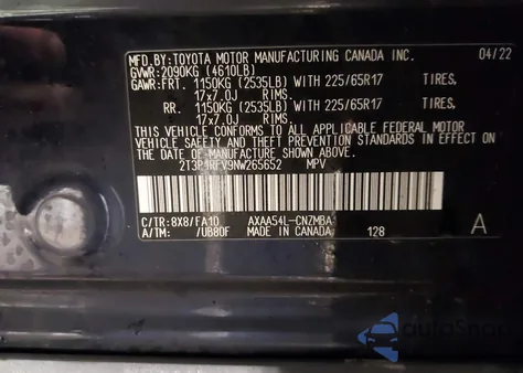 2022 Toyota Rav4 Xle from USA, damaged, VIN 2T3P1RFV9NW265652